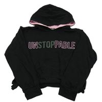 Černá crop mikina s nápisem a kapucí Zeeman