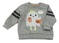 Šedá melírovaná mikina s duchem 