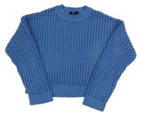 Modrý perforovaný crop svetr New Look