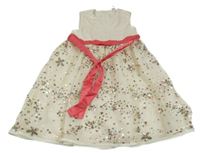 Bílé saténovo/tylové šaty s kytičkami z flitrů Topolino