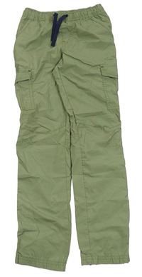 Khaki plátěné kalhoty s kapsami 