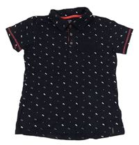 Tmavomodré jezdecké polo tričko s koňmi Decathlon