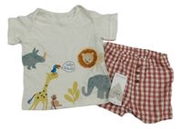 2set - Bílé tričko se zvířaty + kostkované kraťasy M&S