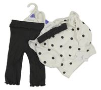 Nové - 3set - Bílá puntíkatá mikina + legíny + čelenka Nutmeg