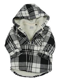 Černo-bílá kostkovaná zateplená košilová bunda s kapucí zn. Next
