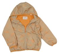 Béžovo-oranžová vzorovaná šusťáková jarní bunda s kapucí Zara