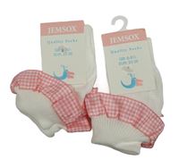 2x bílo-růžové ponožky s kostkovanými volánky vel.23-26