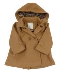 Karamelový vlněný podšitý kabát s kapucí Next