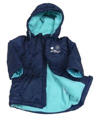 Tmavomodrá šusťáková zimní parka s nápisem a kapucí Papagino