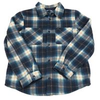 Tmavomodro-bílá kostkovaná fleecová košilová bunda M&S