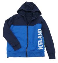 Tmavomodro-modrá propínací zateplená mikina s nápisem a kapucí Pepperts