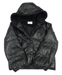 Černá koženková zimní bunda s kapucí Zara