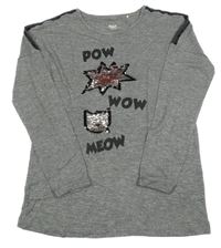 Šedé melírované triko s nápisy a flitry Yigga