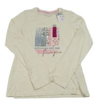 Nové - smetanové triko s nápisy a kytičkami PRIMARK