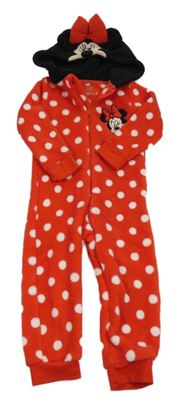 Červená puntíkatá chlupatá kombinéza s kapucí - Minnie Disney