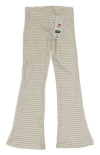 Nové - bílo-starorůžové žebrované flare kalhoty F&F