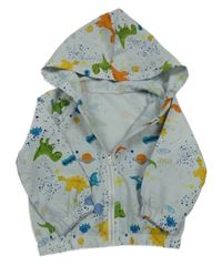 Světlešedá lehká bunda s dinosaury a kapucí