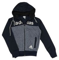 Tmavomodro-melírovaná propínací mikina s kapucí Adidas