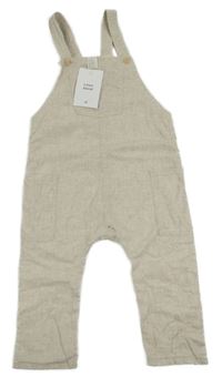 Nové - Béžové lněné laclové kalhoty s kapsami H&M