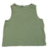 Khaki žebrovaný crop top 