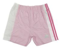 Světlerůžovo-bílé šusťákové sportovní kraťasy Adidas