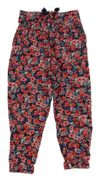 Tmavomodro-červené květované volné kalhoty H&M