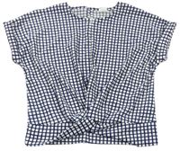 Tmavomodro-bílé kostkované oversize tričko s uzlem Zara