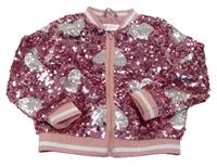 Růžová flitrová podšitá bunda H&M