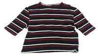 Černo-vínovo-bílé pruhované žebrované crop tričko zn. New Look