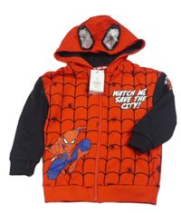 Nové - Červeno-černá propínací mikina se Spider-manem a kapucí Marvel