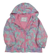 Růžovo-fialovo-růžová vzorovaná šusťáková podzimní bunda s kapucí zn. Primark