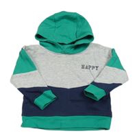 Šedo-zeleno-tmavomodrá mikina s kapucí 