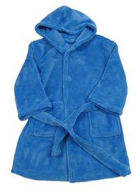 Modrý chlupatý župan s kapucí a páskem 