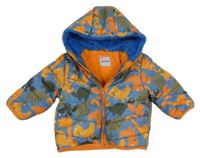 Modrá šusťáková zimní bunda s dinosaurem a kapucí Lodan