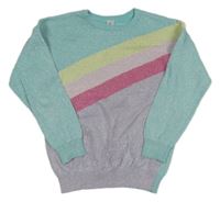 Světlemodro-levandulový svetr s proužky Tu