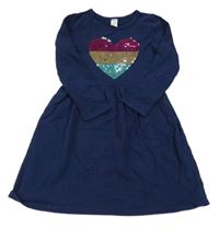 Tmavomodré teplákové šaty se srdíčkem z flitrů Carter´s 