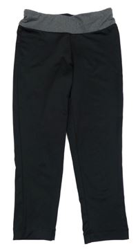 Černé sportovní capri legíny se šedým pasem Crane