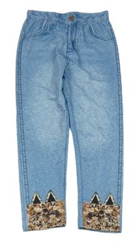 Modré legíny riflového vzhledu s kočkami Shein