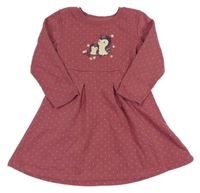 Růžové teplákové šaty se sovami a puntíky Topolino