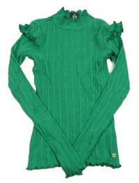 Zelené žebrované triko s volánky Retour