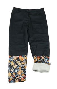 Tmavošedé zateplené legíny s kytičkami Shein