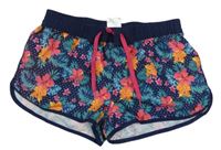 Tmavomodré sportovní kraťasy s květy Alive