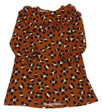 Hnědo-černo-smetanové vzorované lehké šaty s volánky Matalan