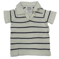 Bílo-tmavomodré pruhované pletené polo tričko F&F