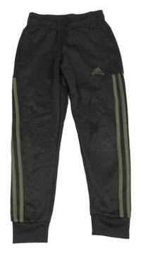 Tmavošedé sportovní funkční tepláky s pruhy Adidas 