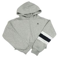 Šedá melírovaná oversize crop mikina s pruhy a kapucí Pindydoll