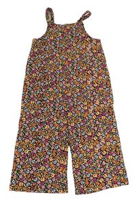 Černo-barevný květovaný vzorovaný kalhotový culottes overal PRIMARK
