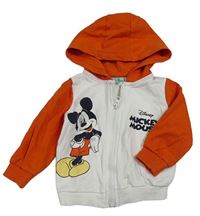 Bílo-tmavooranžová propínací mikina s Mickey a kapucí zn. Disney
