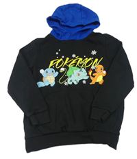 Černá mikina s pokémony a kapsou a safírovou kapucí zn. George