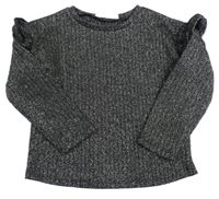 Černo-stříbrné melírované žebrované úpletové mikinotriko s volánky PRIMARK
